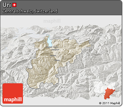 Shaded Relief 3D Map of Uri, lighten, semi-desaturated