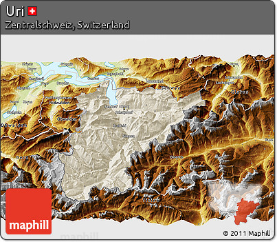 Shaded Relief 3D Map of Uri, physical outside