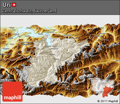 Shaded Relief 3D Map of Uri, physical outside