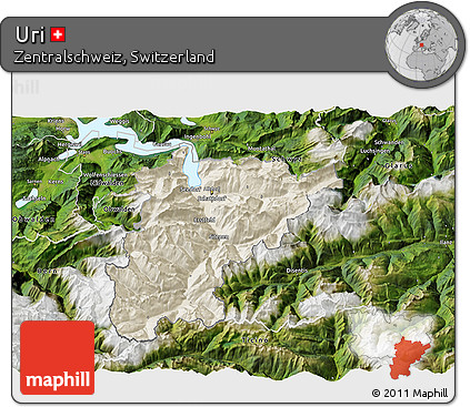 Shaded Relief 3D Map of Uri, satellite outside