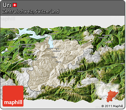 Shaded Relief 3D Map of Uri, satellite outside