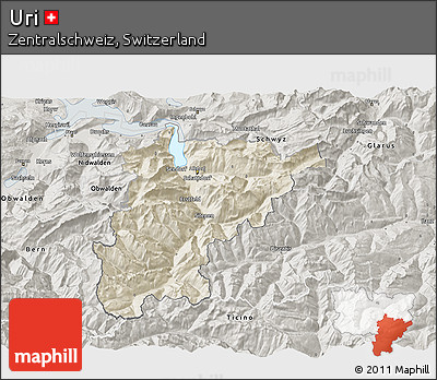 Shaded Relief 3D Map of Uri, semi-desaturated
