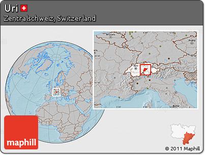 Gray Location Map of Uri, highlighted country, hill shading