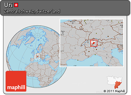 Gray Location Map of Uri, highlighted parent region, within the entire country