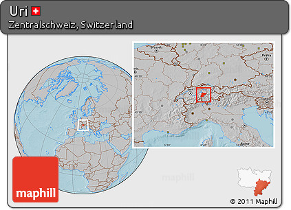 Gray Location Map of Uri, hill shading