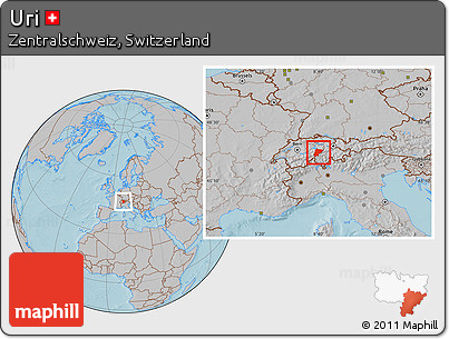 Gray Location Map of Uri, hill shading