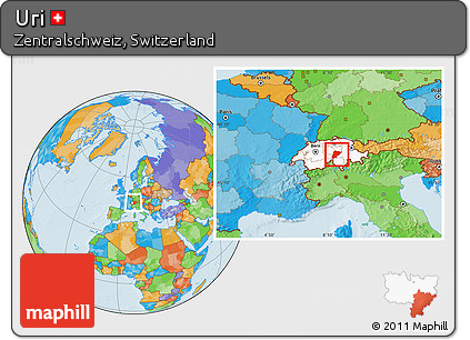 Political Location Map of Uri, highlighted country, within the entire country