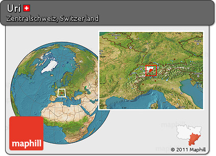 Satellite Location Map of Uri, highlighted parent region