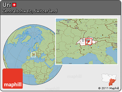 Savanna Style Location Map of Uri, highlighted country, highlighted parent region, within the entire country