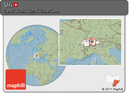Savanna Style Location Map of Uri, highlighted country, highlighted parent region, within the entire country, hill shading