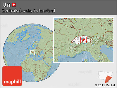 Savanna Style Location Map of Uri, highlighted country, highlighted parent region, hill shading