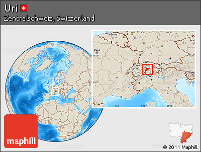 Shaded Relief Location Map of Uri, within the entire country