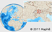 Shaded Relief Location Map of Uri, within the entire country