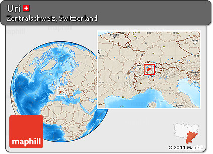 Shaded Relief Location Map of Uri