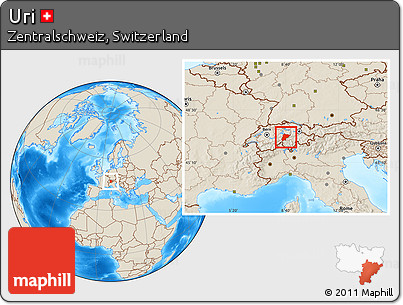Shaded Relief Location Map of Uri