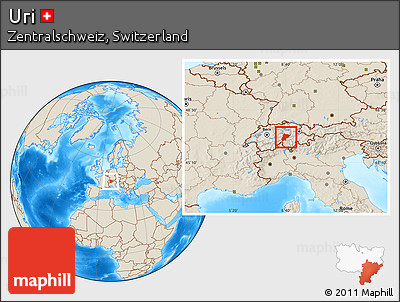 Shaded Relief Location Map of Uri