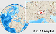 Shaded Relief Location Map of Uri, highlighted country, within the entire country