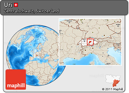 Shaded Relief Location Map of Uri, highlighted country