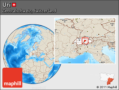 Shaded Relief Location Map of Uri, highlighted country