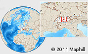 Shaded Relief Location Map of Uri, highlighted country