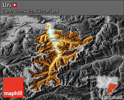 Physical Map of Uri, darken, desaturated