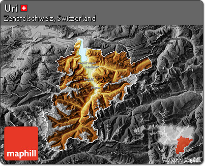Physical Map of Uri, darken, desaturated