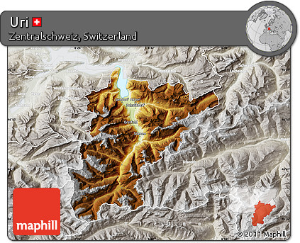 Physical Map of Uri, lighten, semi-desaturated