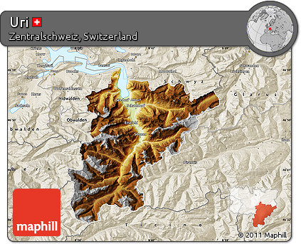 Physical Map of Uri, shaded relief outside