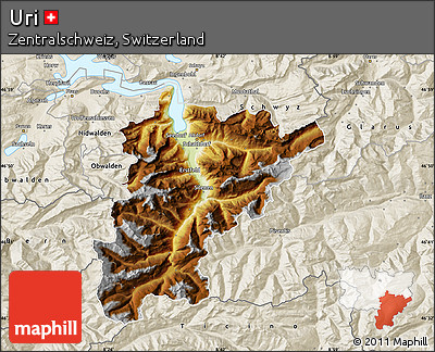 Physical Map of Uri, shaded relief outside