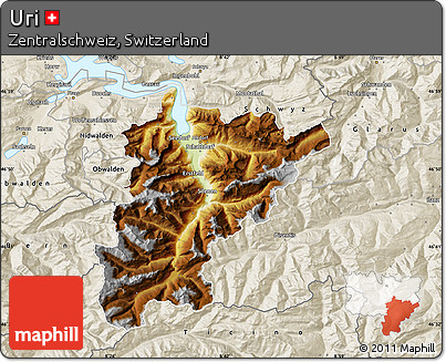 Physical Map of Uri, shaded relief outside