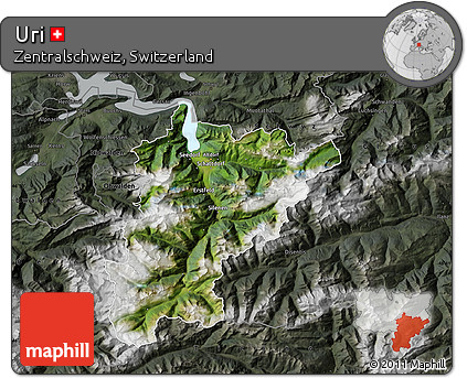 Satellite Map of Uri, darken, semi-desaturated