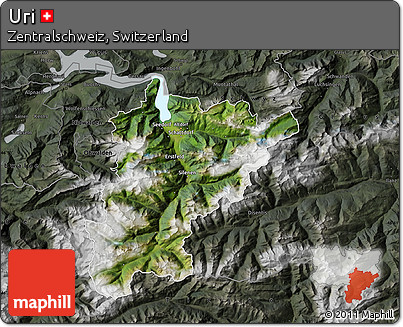 Satellite Map of Uri, darken, semi-desaturated