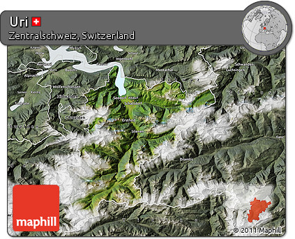 Satellite Map of Uri, semi-desaturated