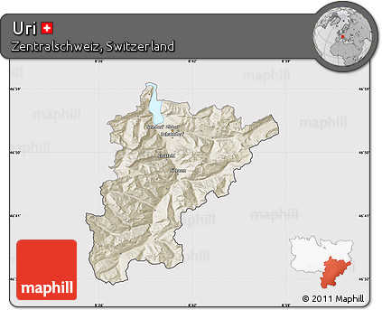 Shaded Relief Map of Uri, cropped outside