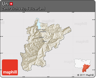 Shaded Relief Map of Uri, cropped outside