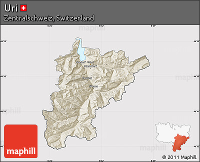 Shaded Relief Map of Uri, cropped outside