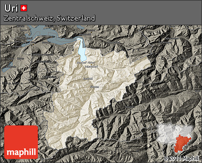 Shaded Relief Map of Uri, darken
