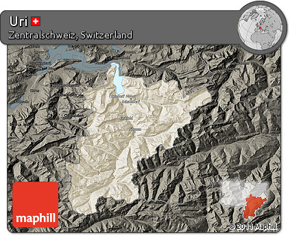 Shaded Relief Map of Uri, darken