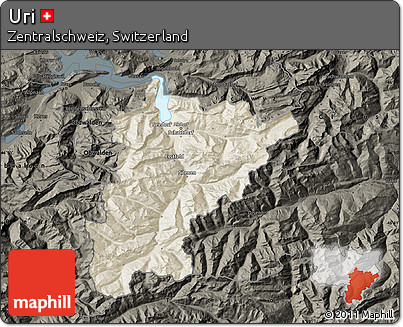 Shaded Relief Map of Uri, darken