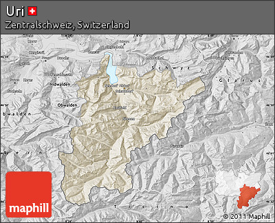 Shaded Relief Map of Uri, desaturated