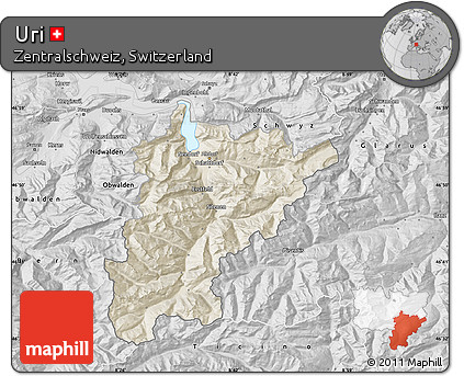 Shaded Relief Map of Uri, desaturated