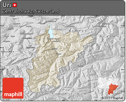 Shaded Relief Map of Uri, desaturated