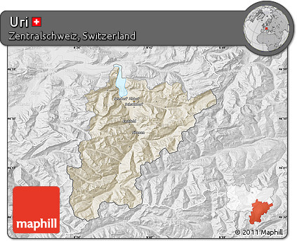 Shaded Relief Map of Uri, lighten, desaturated