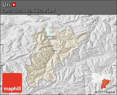 Shaded Relief Map of Uri, lighten, desaturated
