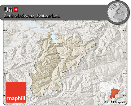 Shaded Relief Map of Uri, lighten