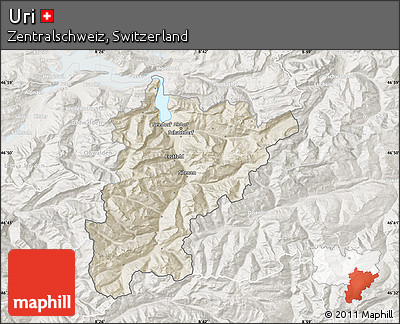 Shaded Relief Map of Uri, lighten