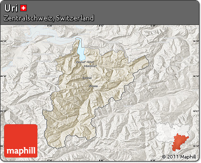 Shaded Relief Map of Uri, lighten