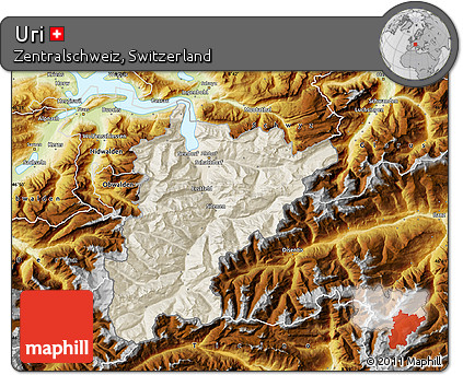 Shaded Relief Map of Uri, physical outside