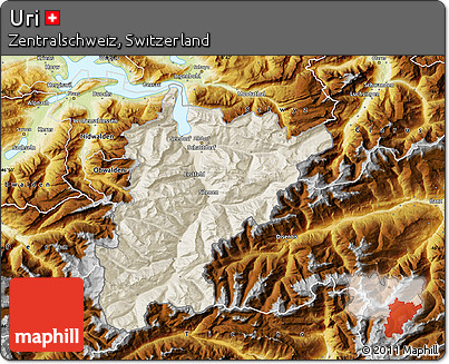 Shaded Relief Map of Uri, physical outside