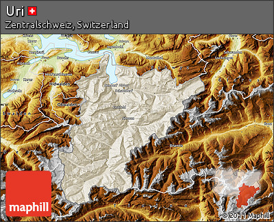 Shaded Relief Map of Uri, physical outside